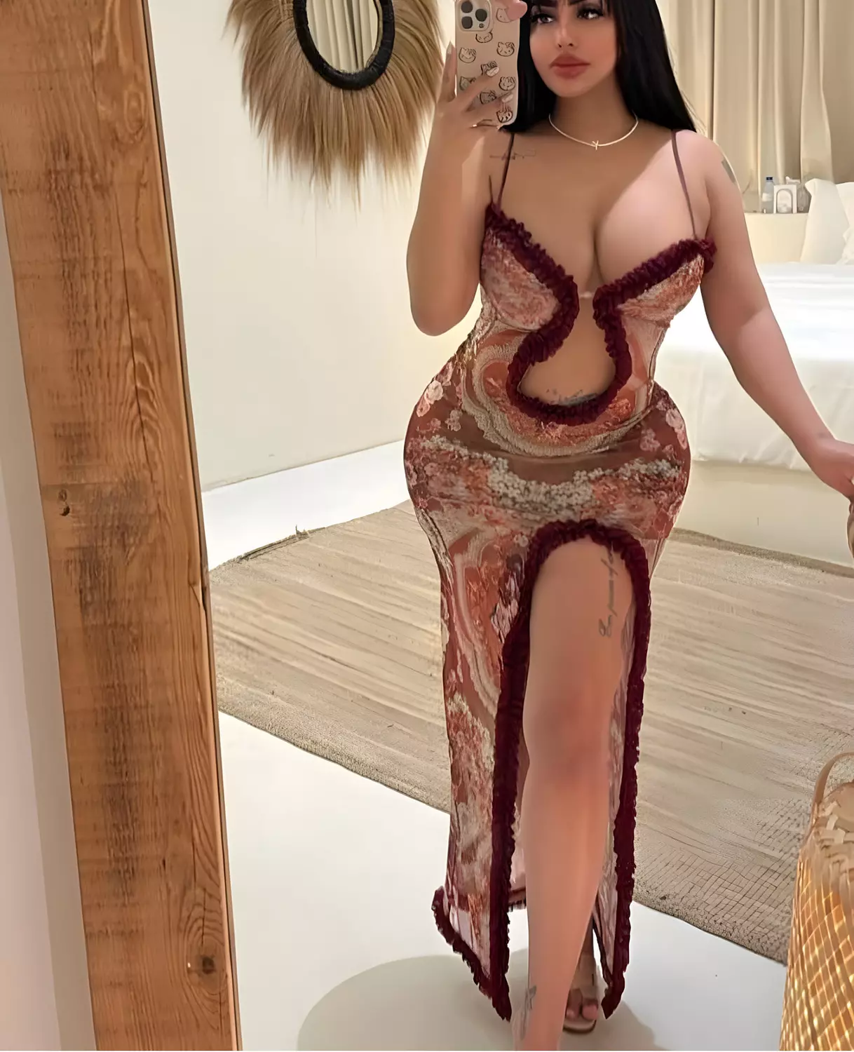 Floral Mesh Cut-Out Maxi Dress hover image