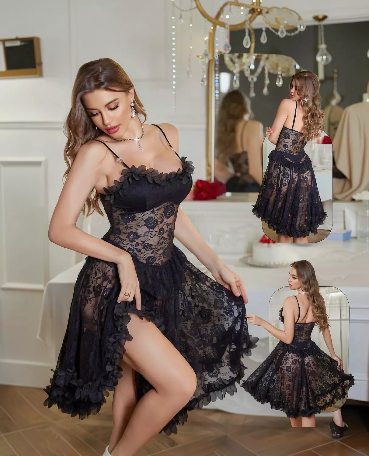 Lace Floral Nightdress with Ruffles image