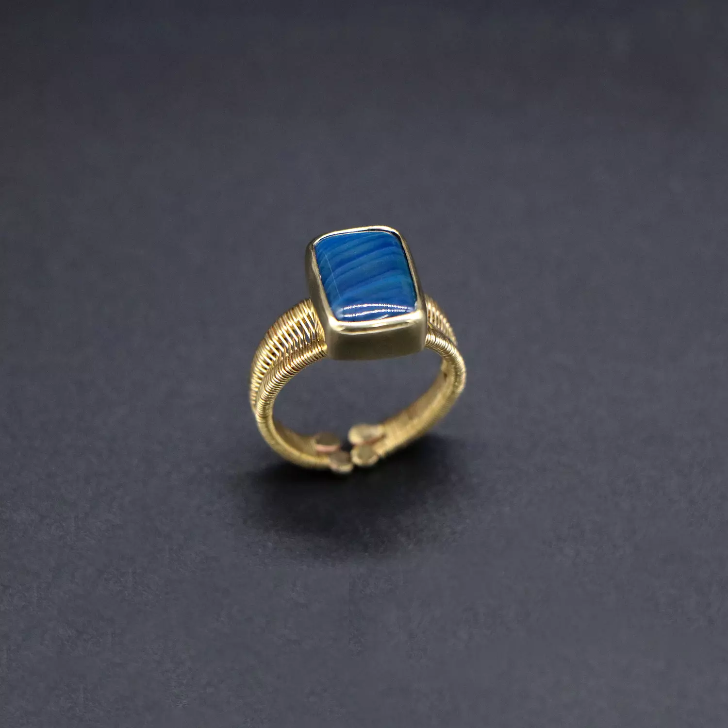 Brass ring with blue agate gemstone. 1
