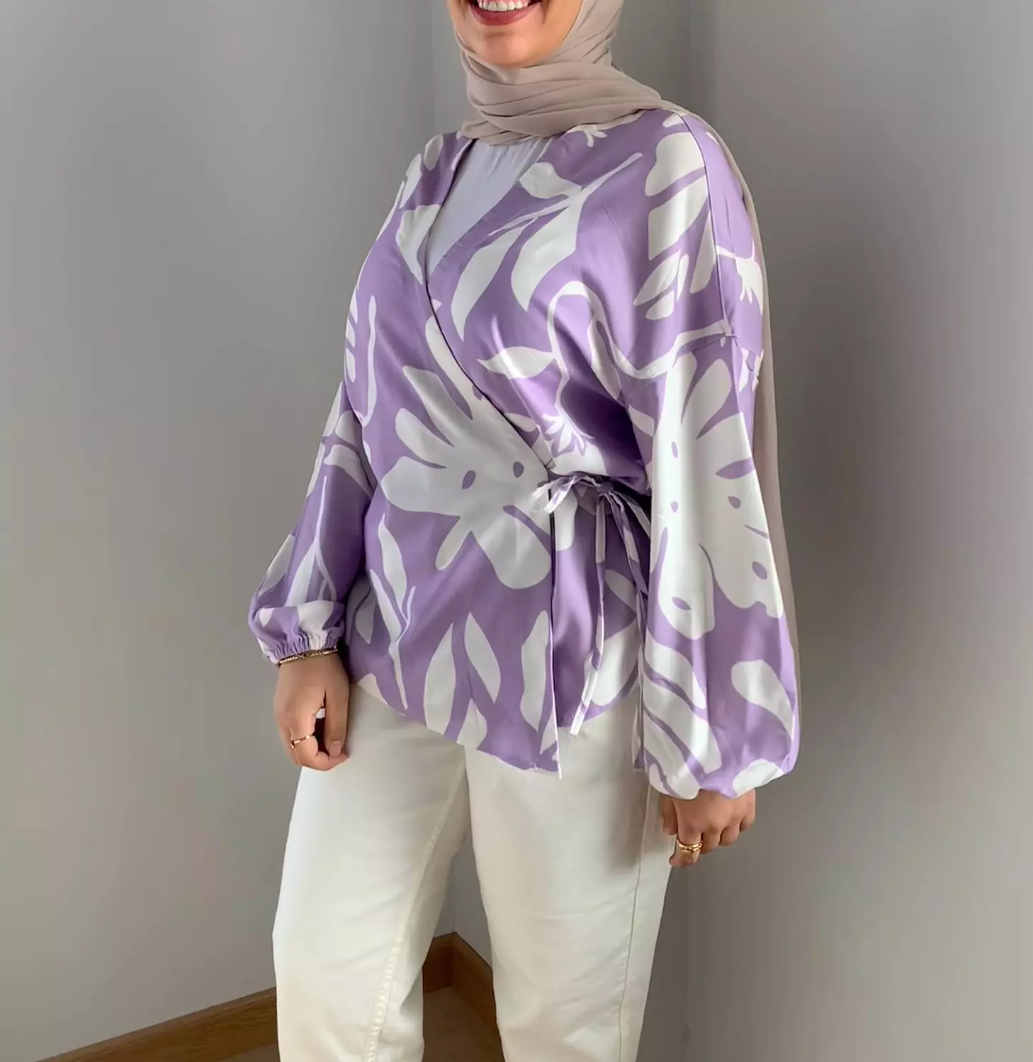 <p>Tie-Wrap Blouse in Lavender</p>