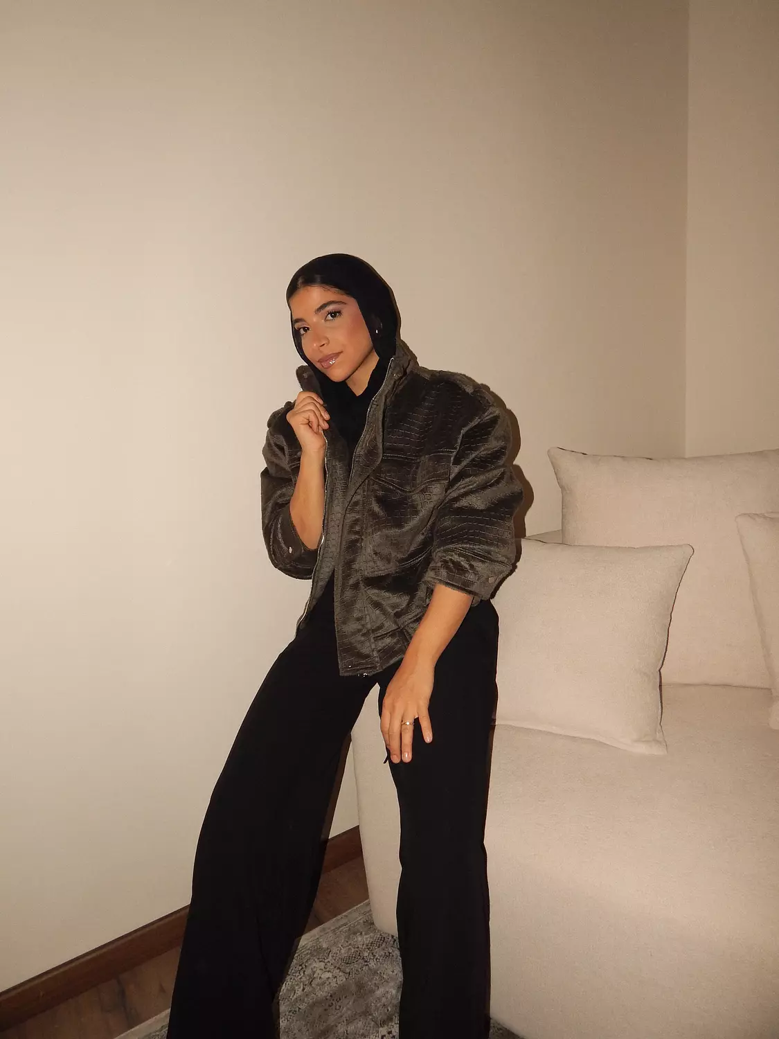 Olive Croco Suede Jacket 5