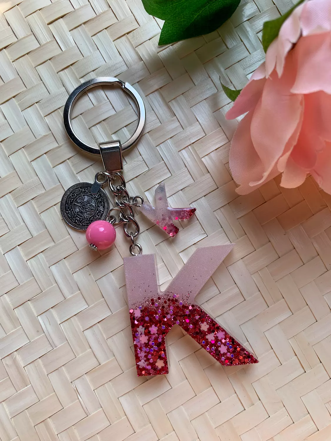 Resin Letters Keychain ( Glitter Pink ) "By Order"  8