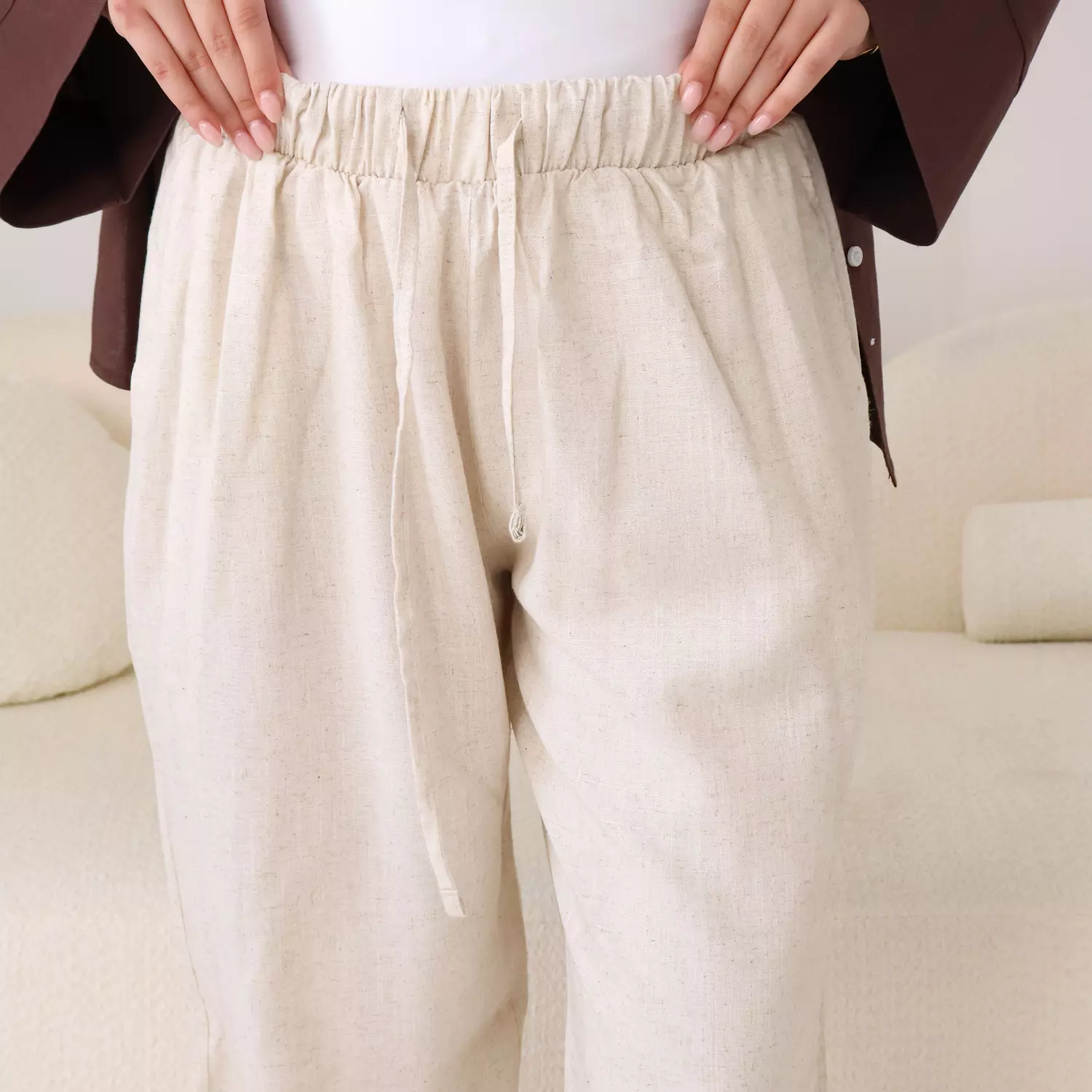 Cotton linen pants in Baige  hover image