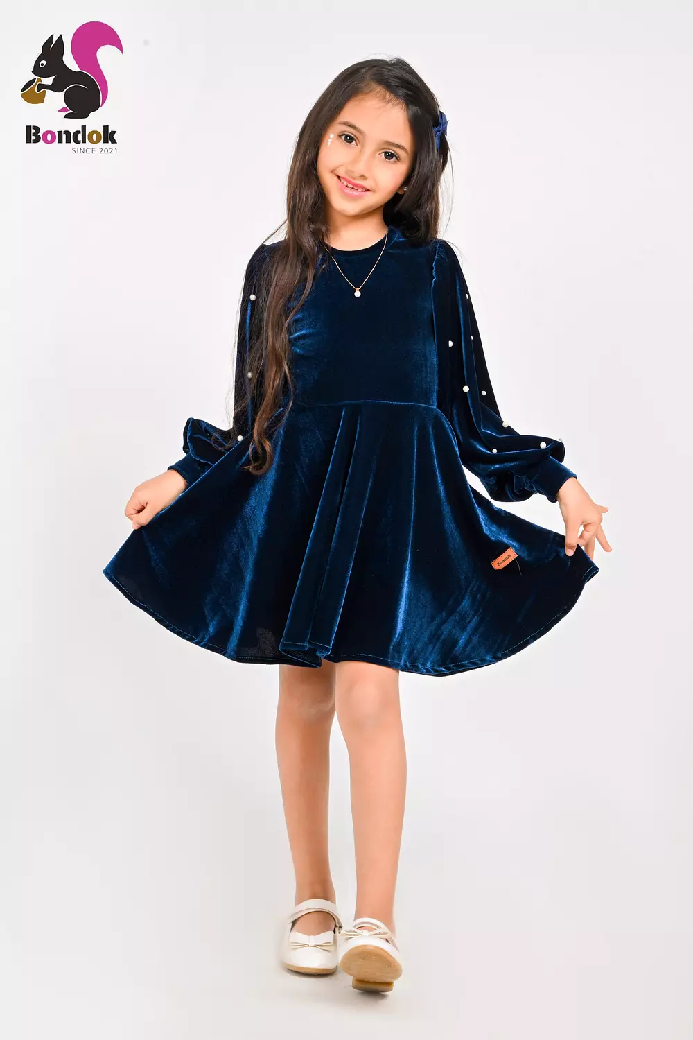 Loly Girls Velvet Dress with Pearl Details, (Red, Navy Blue, Emerald Green, Deep Fuchsia and Black) 15