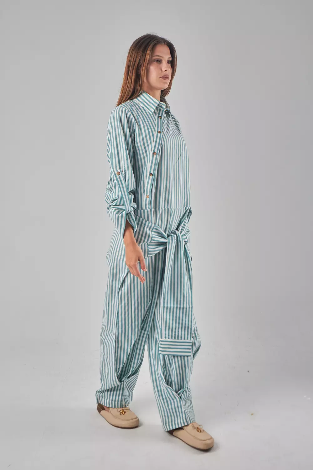Green Stripped Jumpsuit  hover image