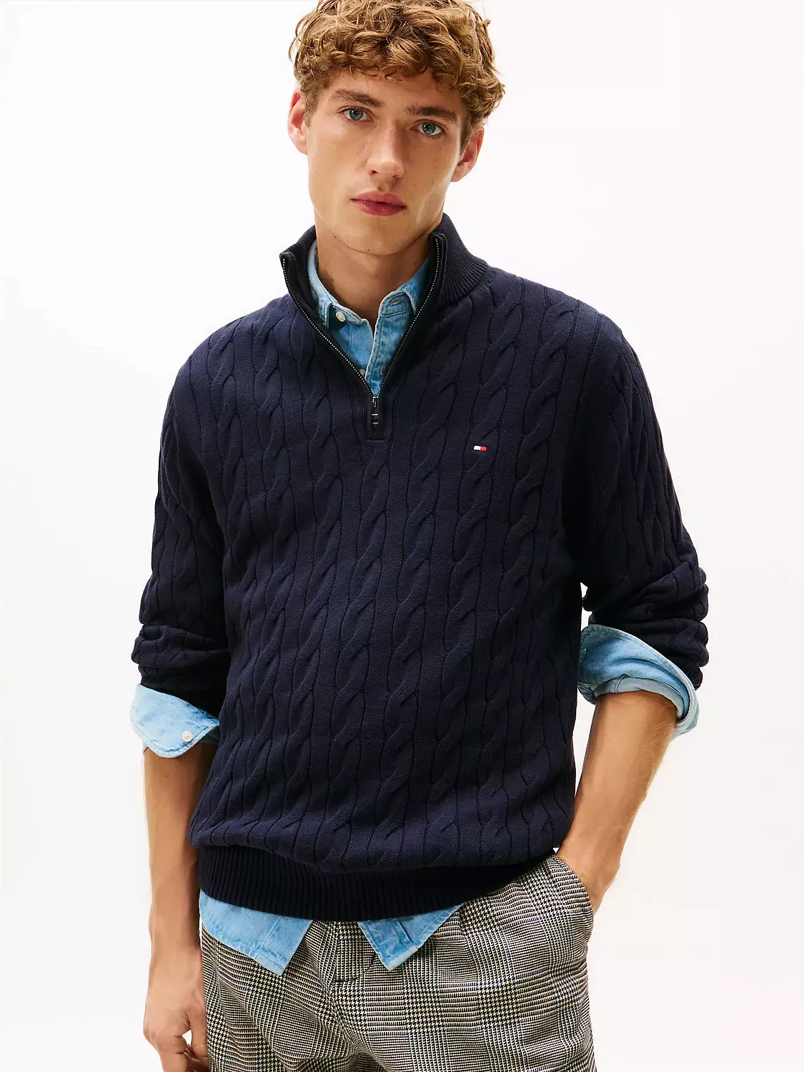 Cable Knit Mockneck Quarter-Zip Sweater 4