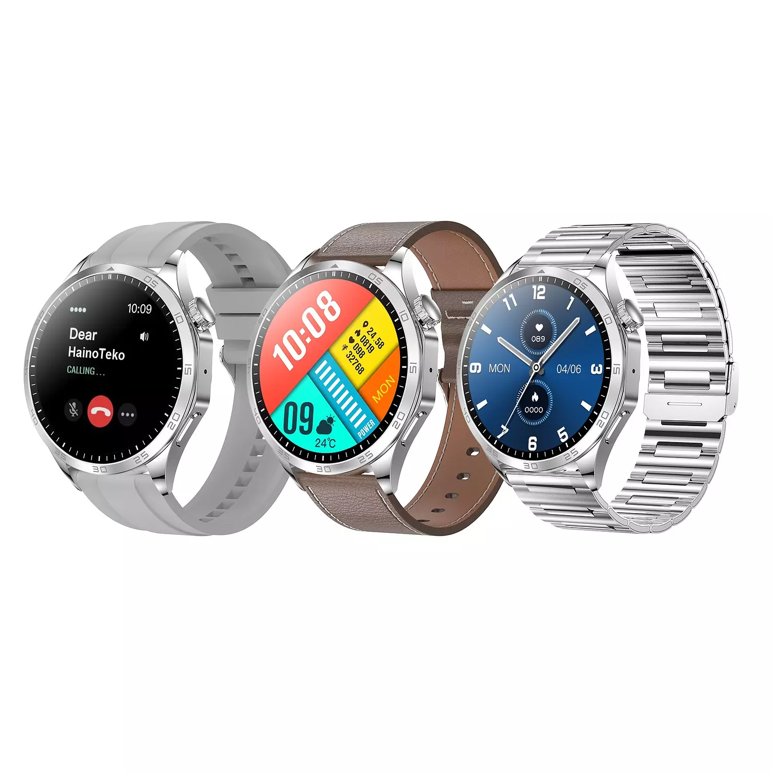 Haino Teko-4 Smart Watch with AMOLED Display - Water Resistant - 3 Interchangeable Straps - Silver hover image