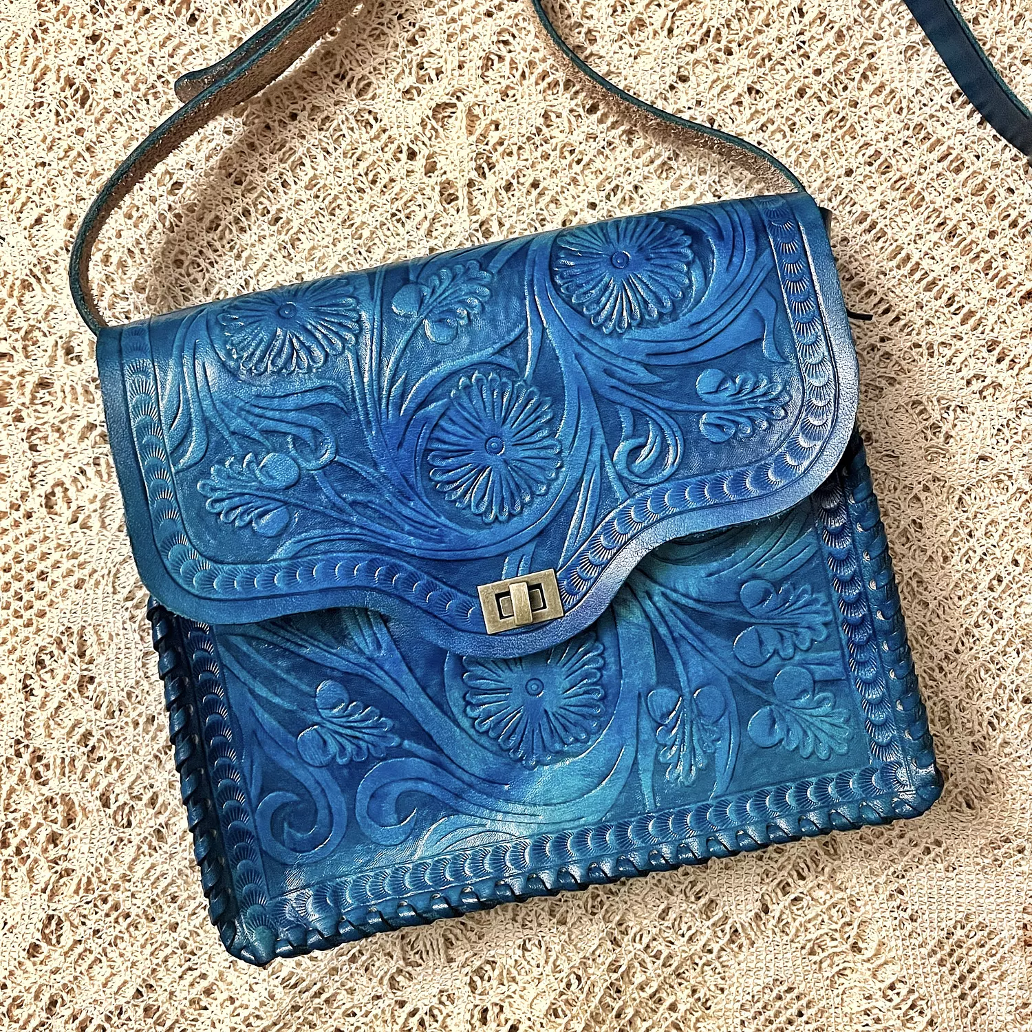 Fully Floral tooled leather bag  4