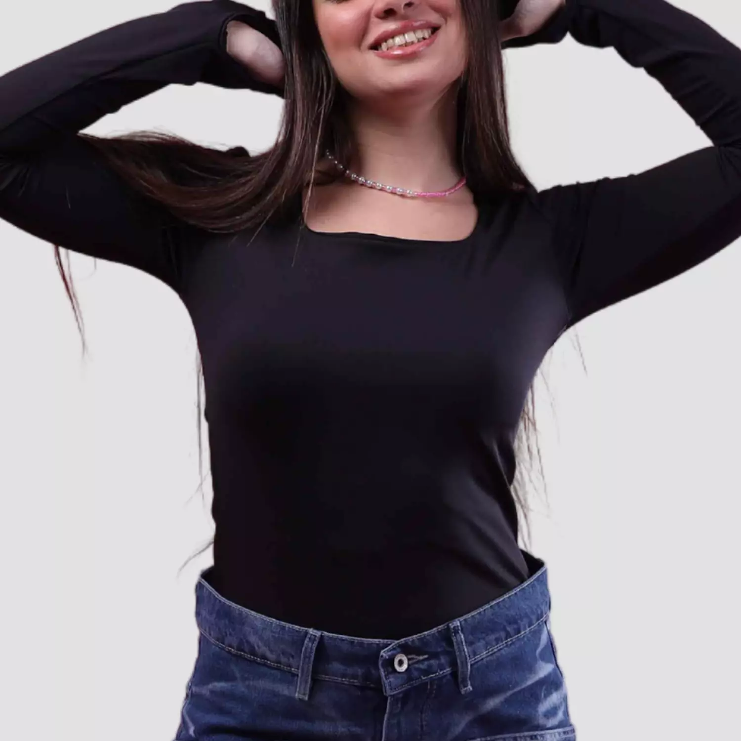 067 Square Neck Long Sleeves Top With Finger Hole 3