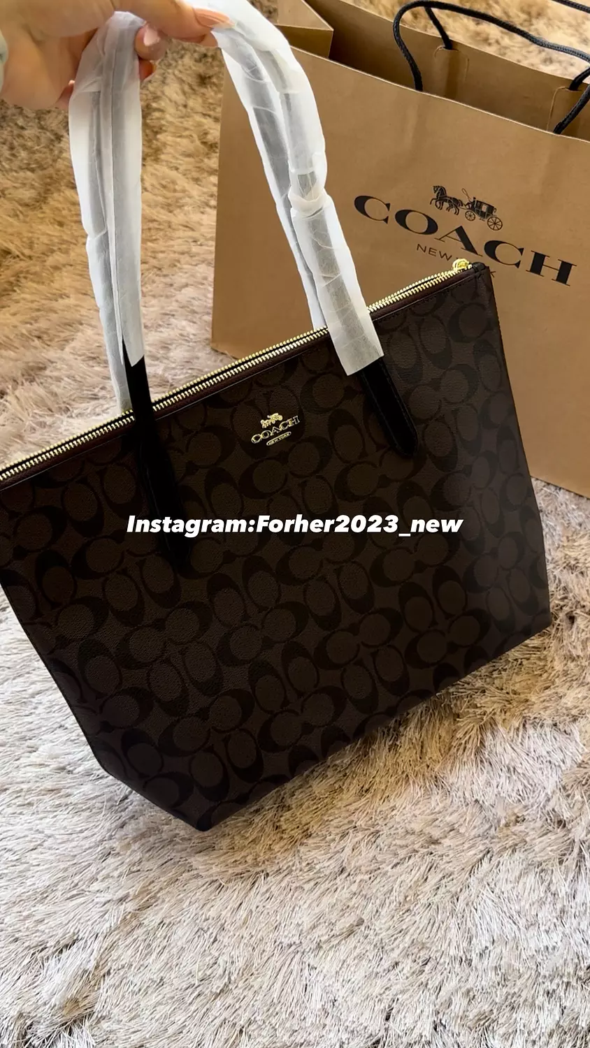 COACH Zip Top Tote Bag In Signature Canvas - Gold/Brown Black 3