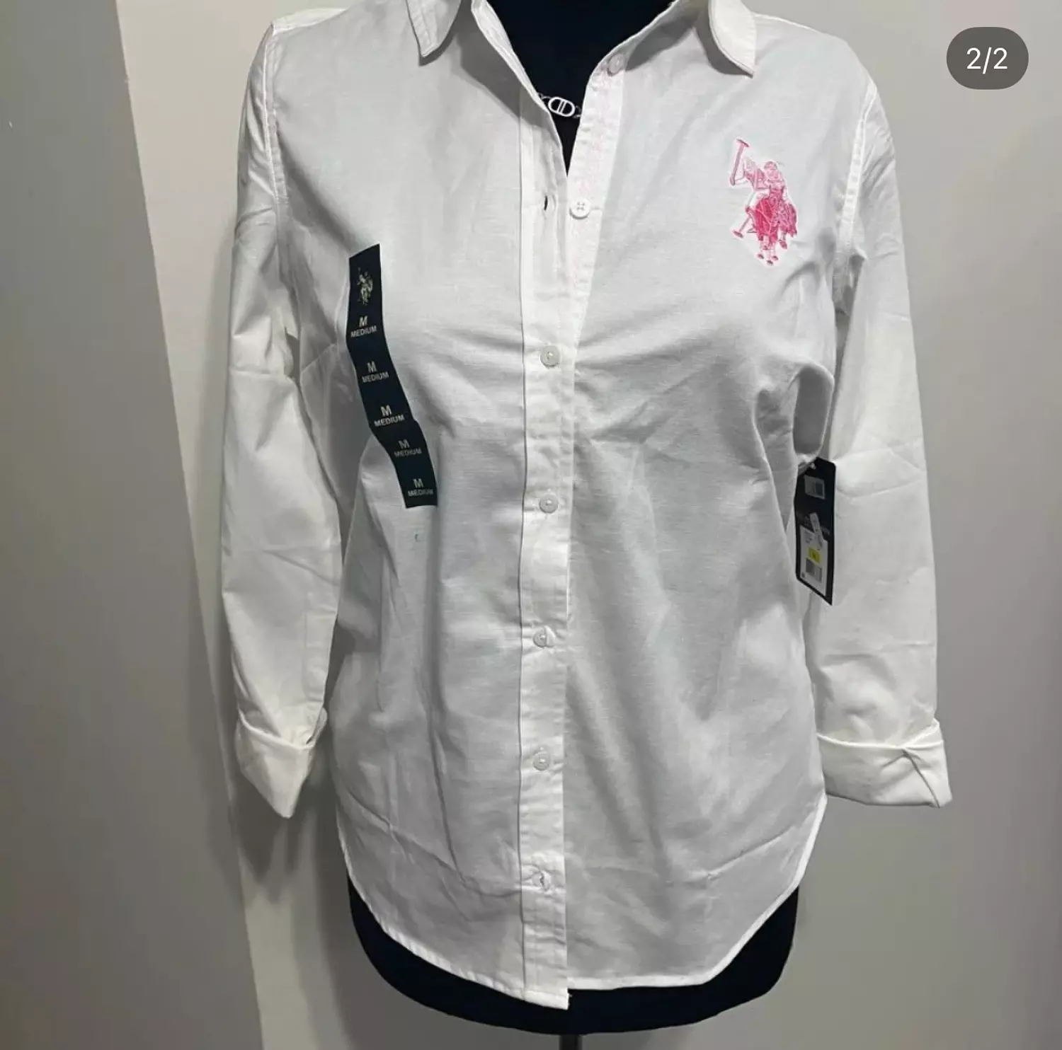 U.S. Polo Assn. Women’s Classic White Shirt – Pink Logo hover image