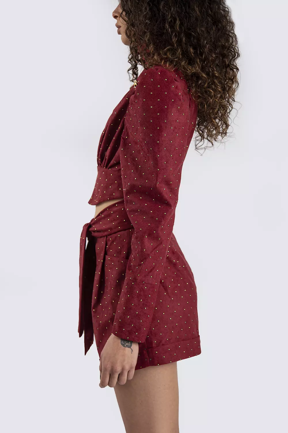 Suede Burgundy Top with Gold Studs  hover image