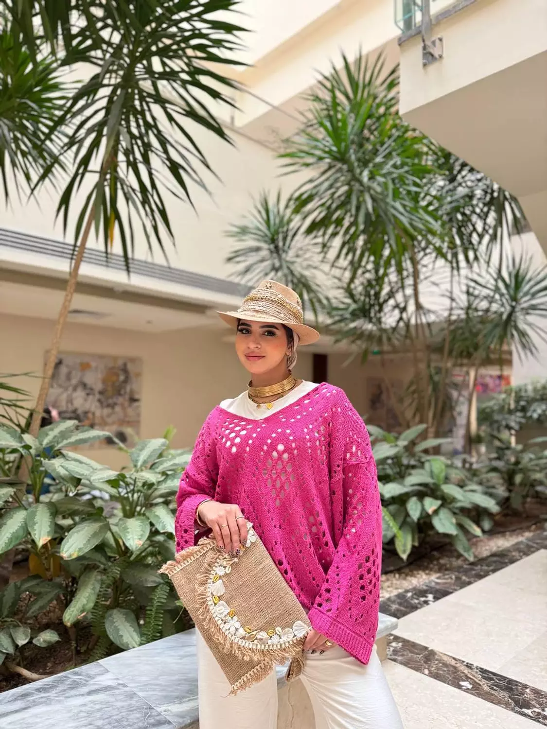 Mesh knitted blouse hover image