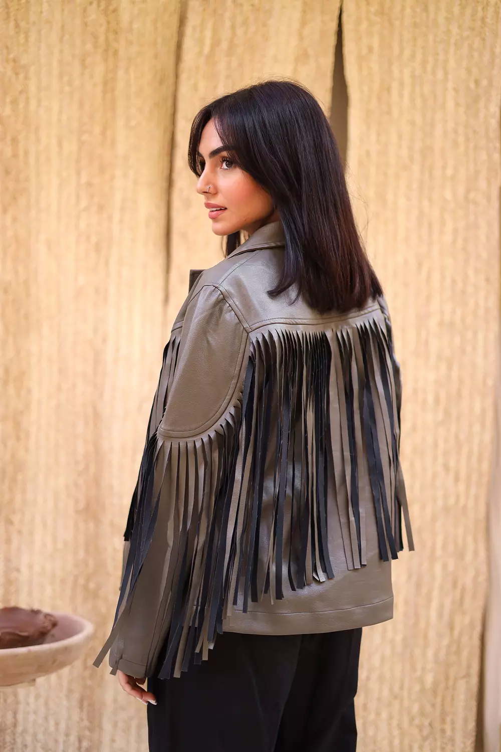 FRINGES JACKET IN OLIVE GREEN 3