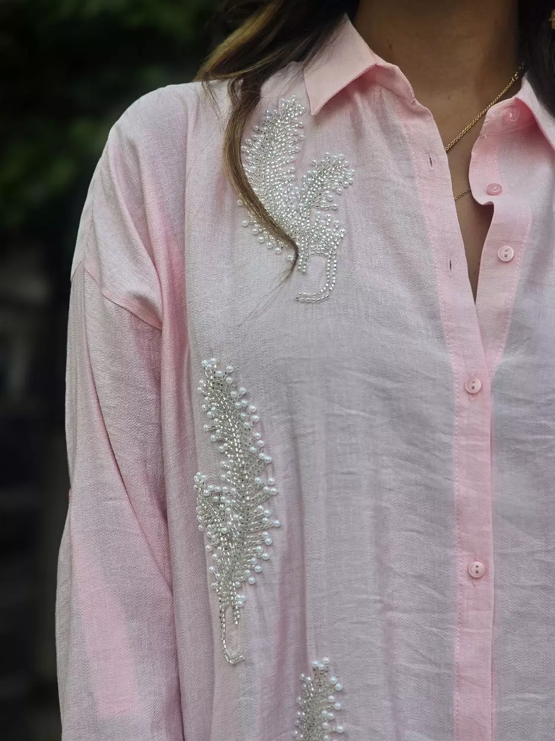 Pink leaflets embroidered shirts image