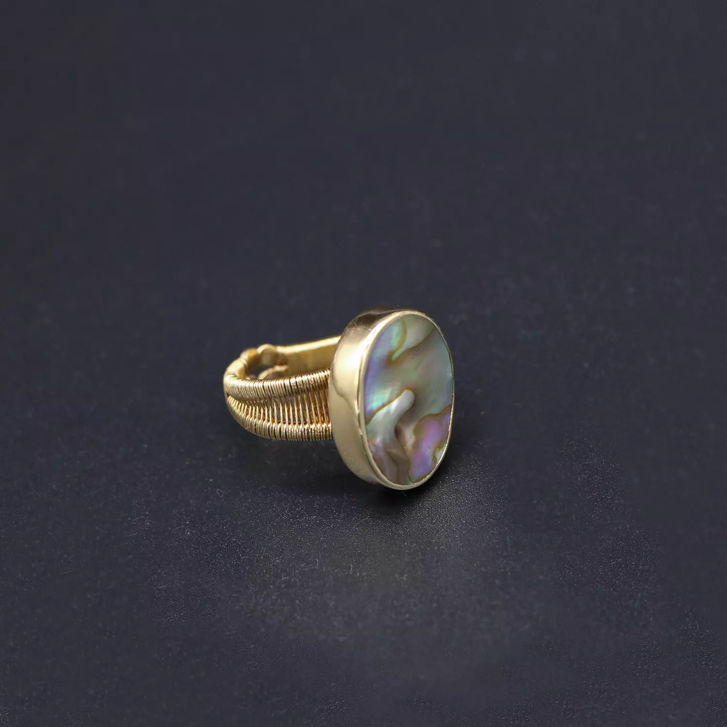 Handmade brass ring with abalone shell. image