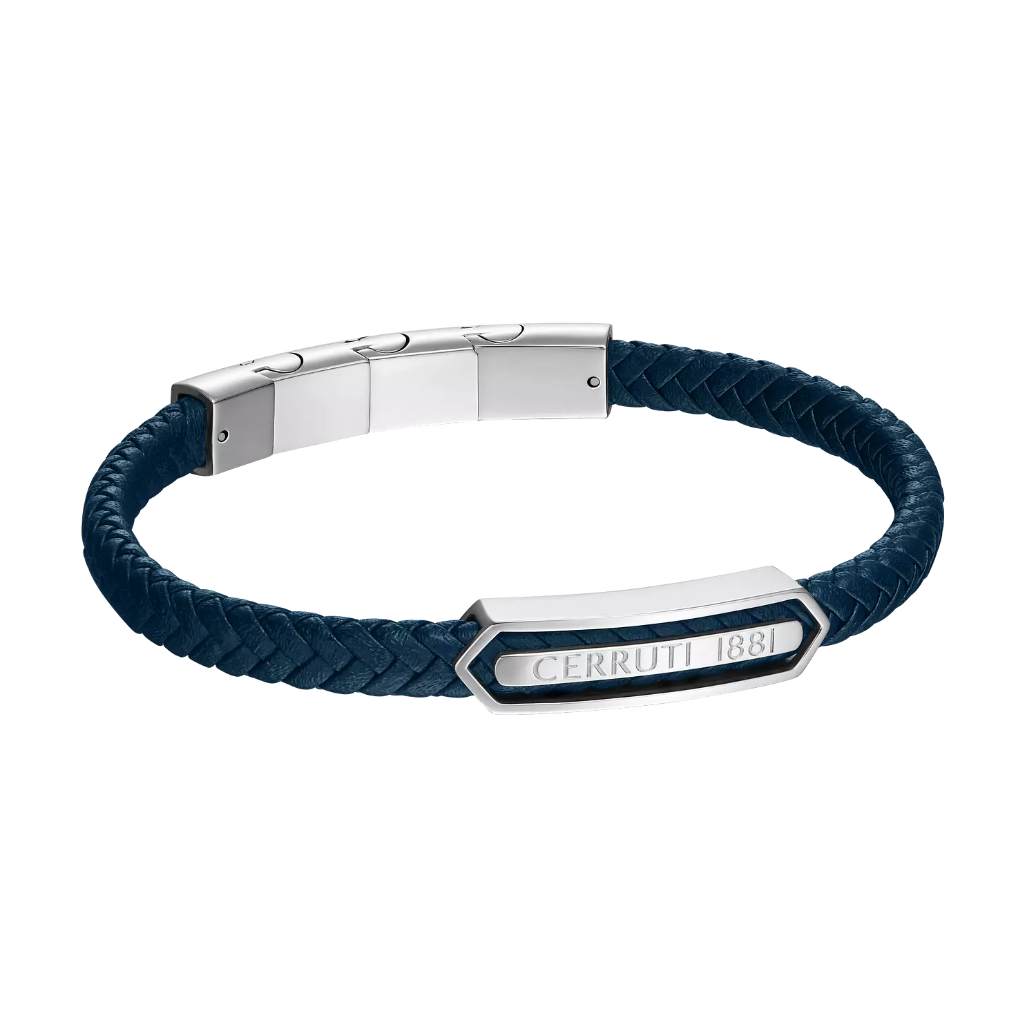 Cerruti 1881 Sandro Navy Leather, Stainless Steel Logo Motif Bracelet for Men 2