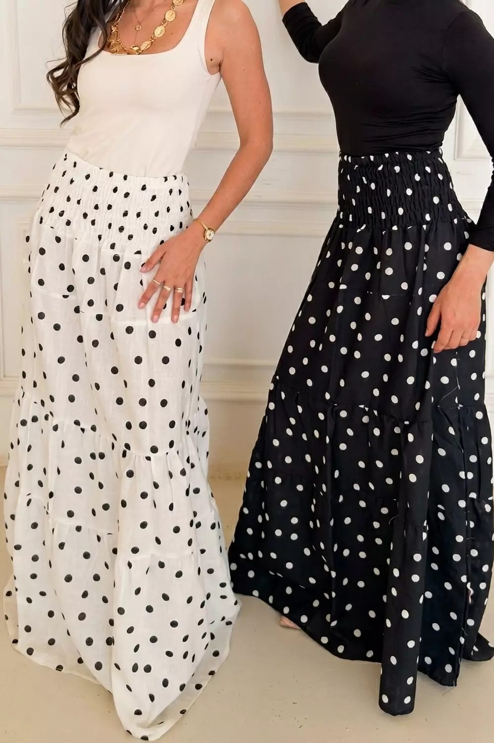 Bohemian Polka Dot Tiered Maxi Skirt 4