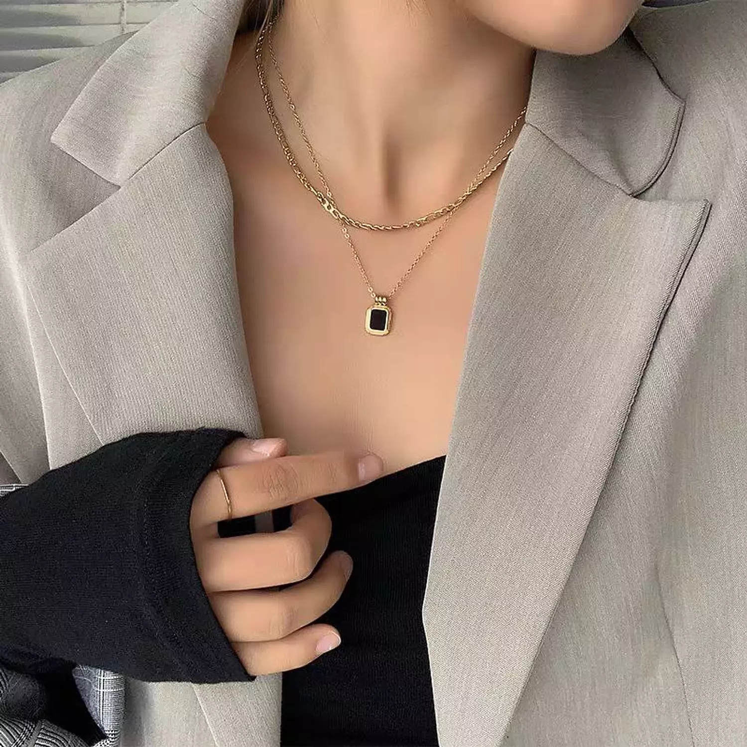 Double - Black Stone Necklace image