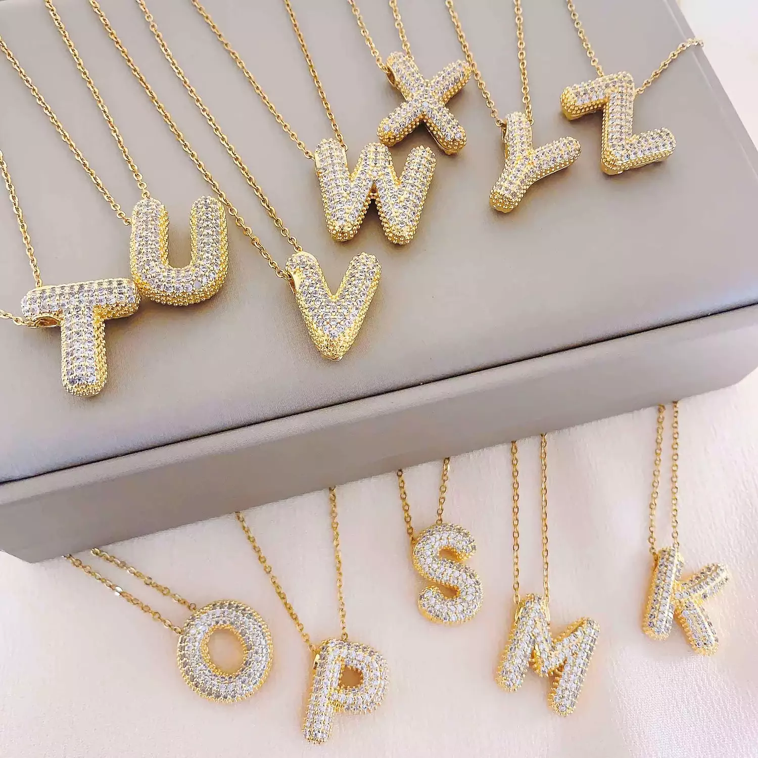 Cubic zirconia balloon letter necklace hover image