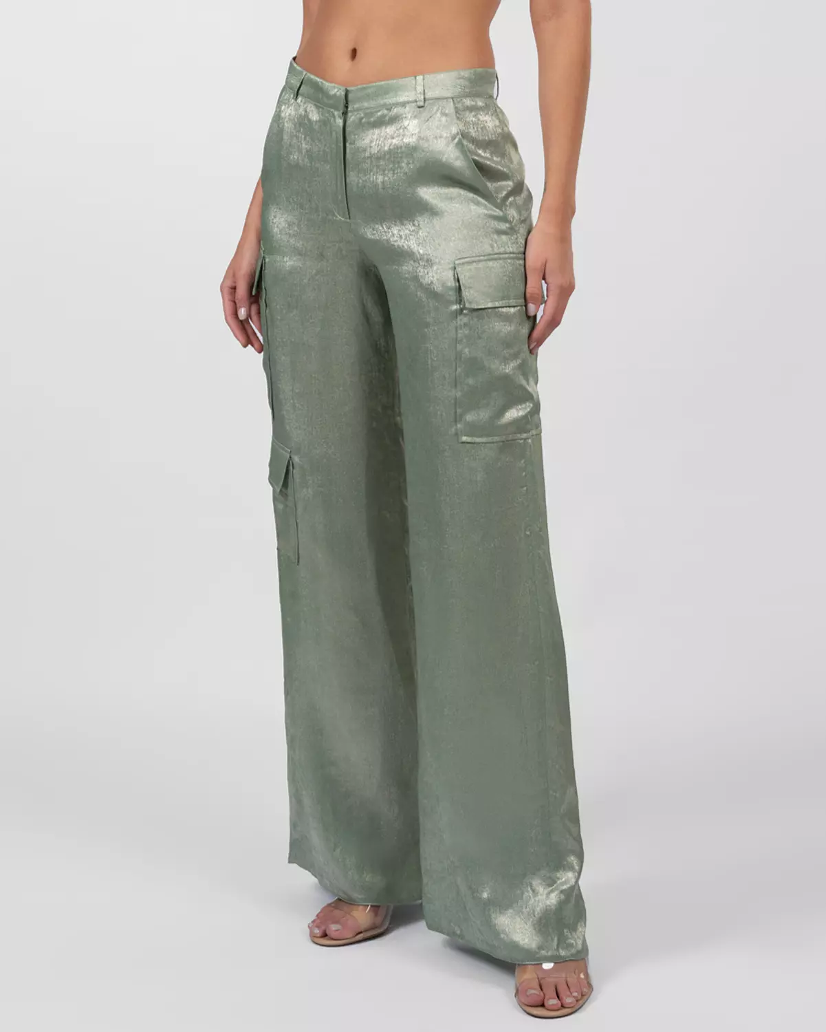 Satin Cargo Wide-Leg Pants image