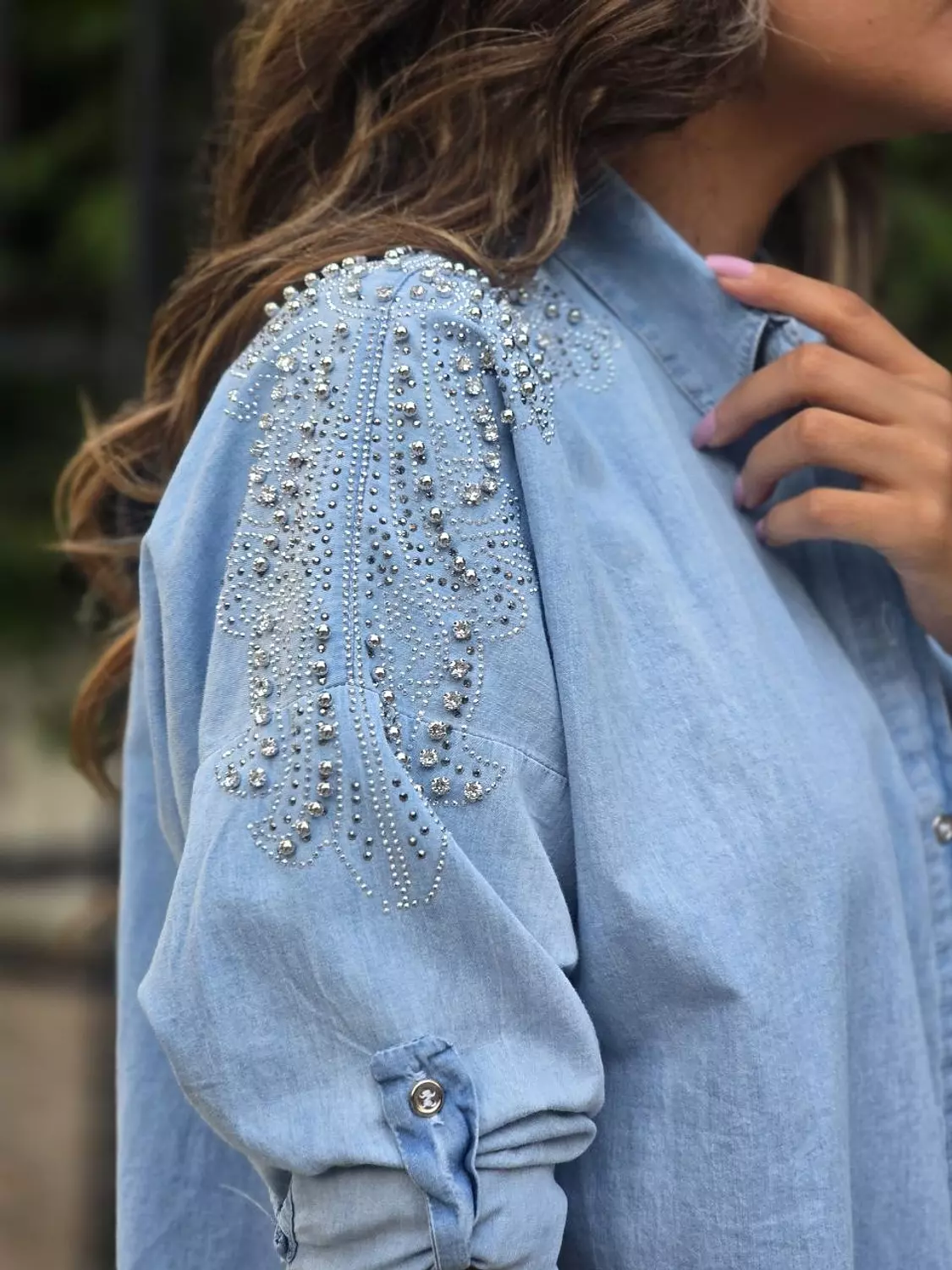 Light blue denim embroidered shirt 5