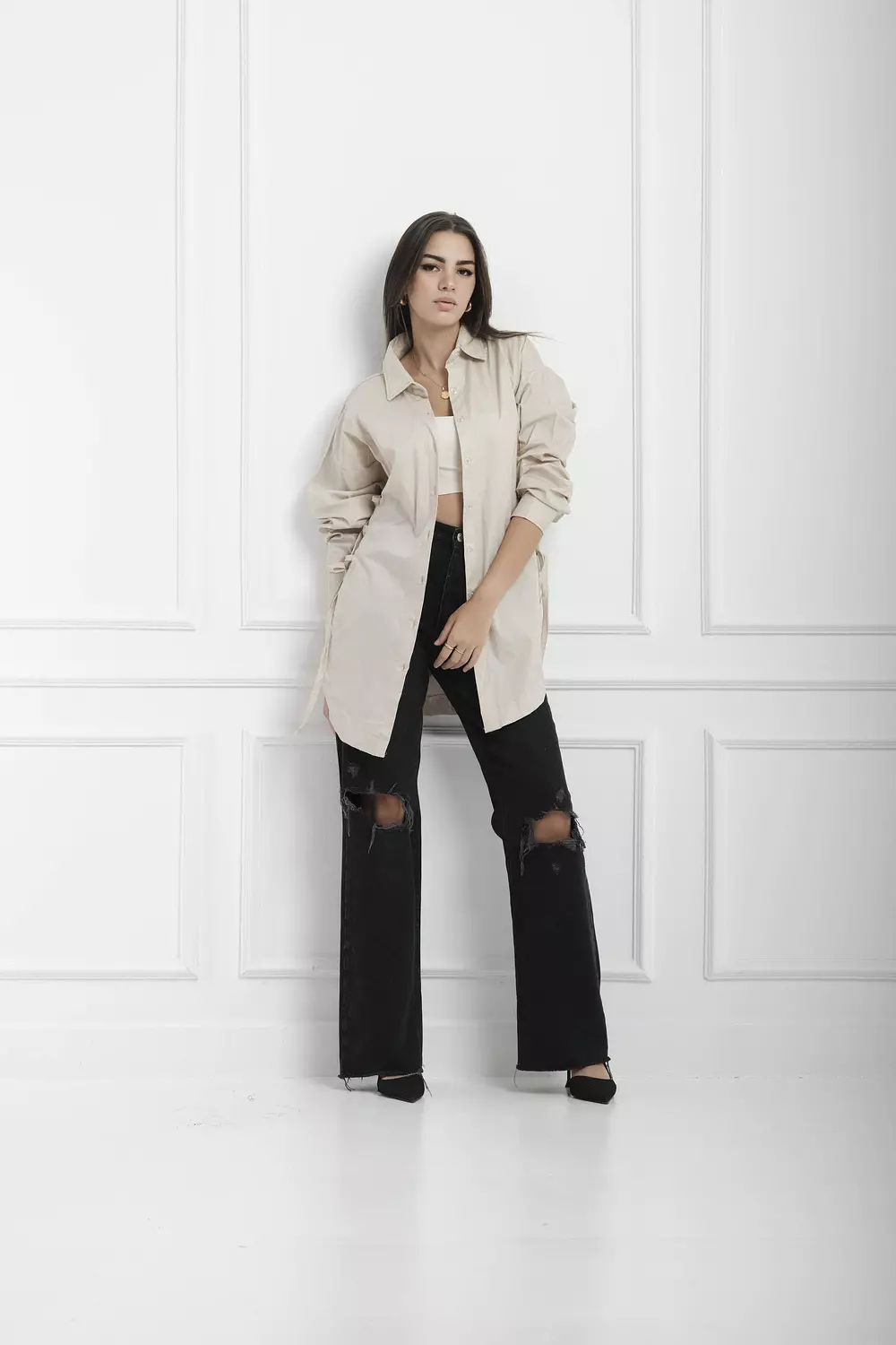 Side ties shirt - beige  image