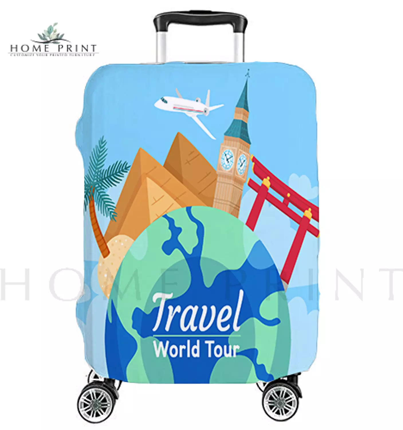Suitcase Lycra Cover - Travel world Tour - Multi Colors   image