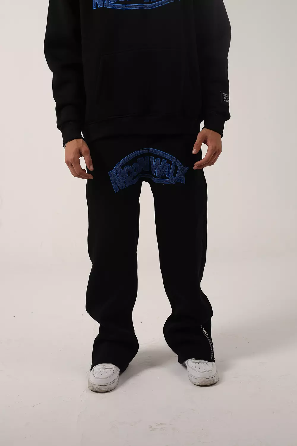 Black Blue Embroidery Sweatpants. image