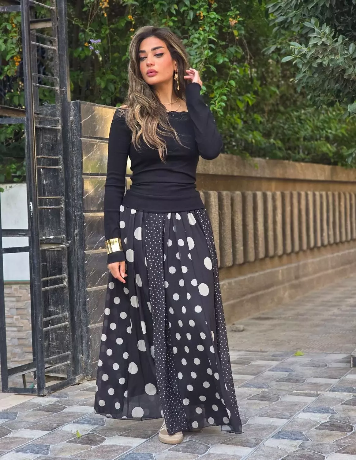 Black multisize polka dot skirt hover image