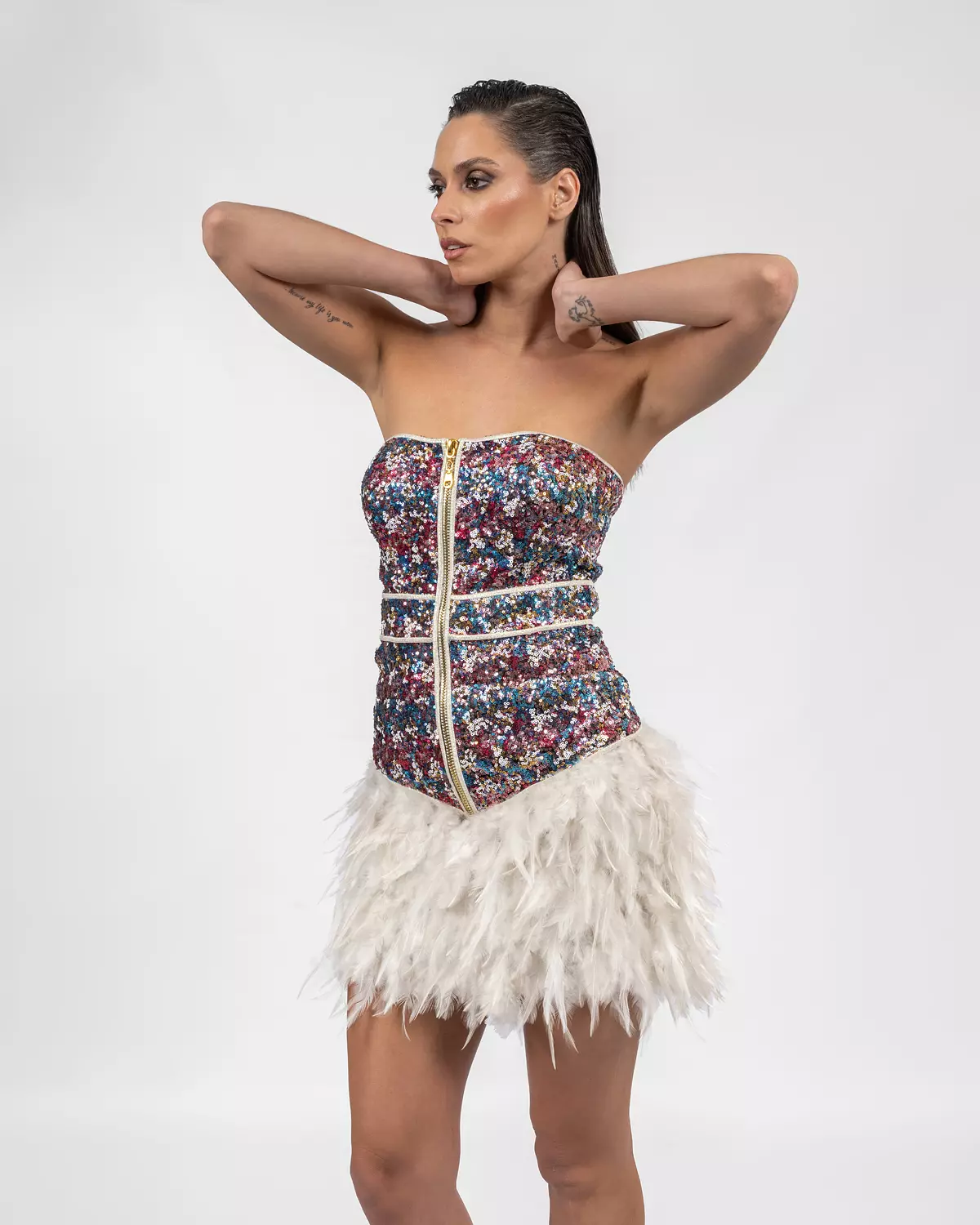 Luxurious Multi-colored Feathered Dress 4