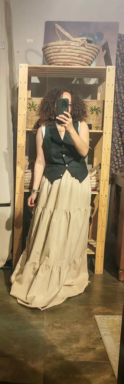 Maxi tiered light beige linen skirt  2
