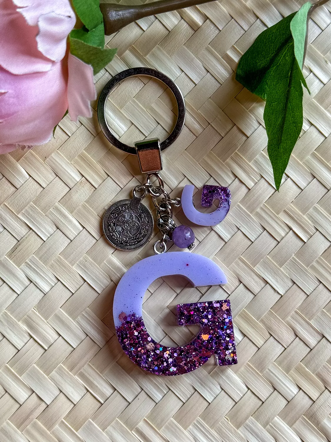 Resin Letters Keychain ( Glitter Purple ) "By Order" 7