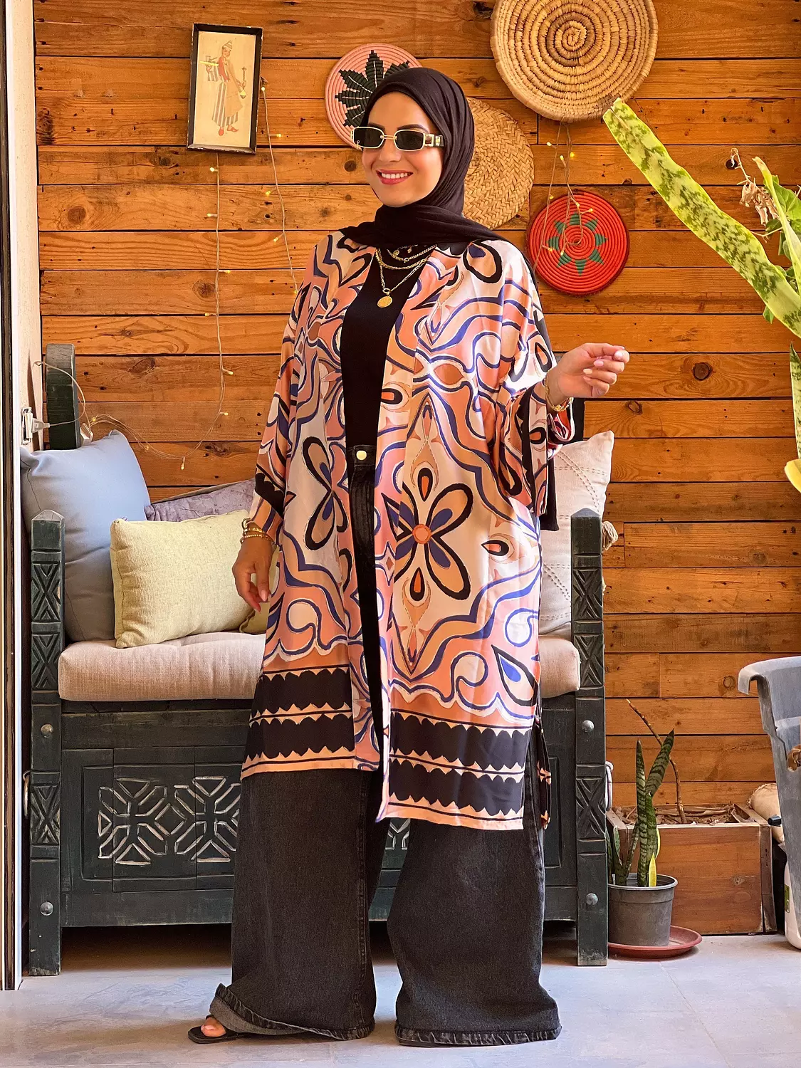 Flower kimono - Blue and beige  image