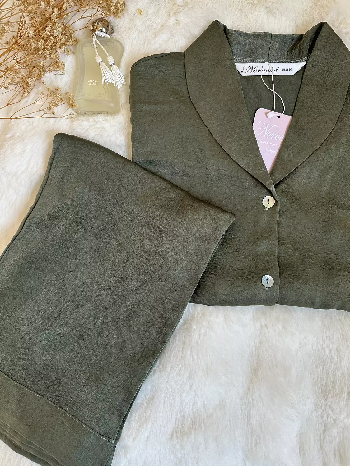 Olive Crinkled Marble Effect pjs 3