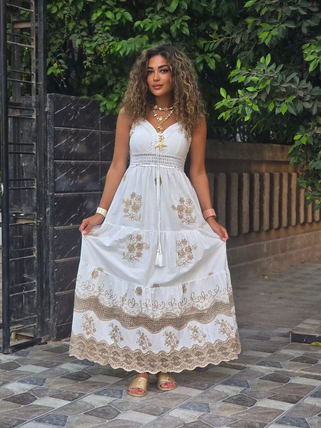 White embroidered dress hover image