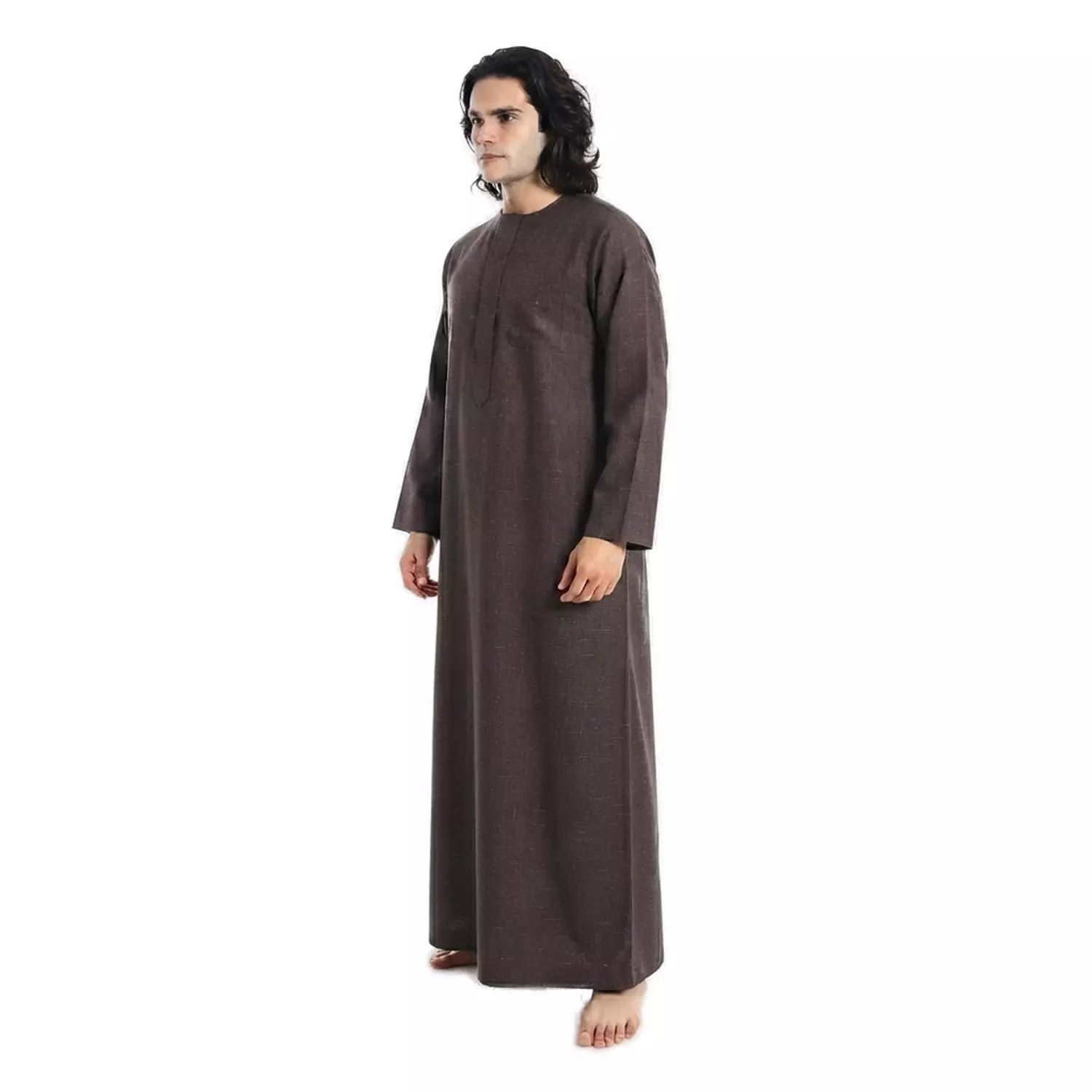 Men Galabeya Long Sleeves - Linen - 2326 - Dark Brown 3