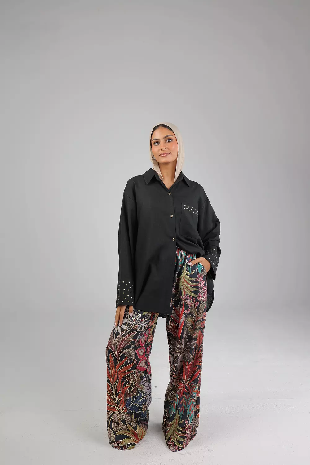 Black Studded linen shirt 1