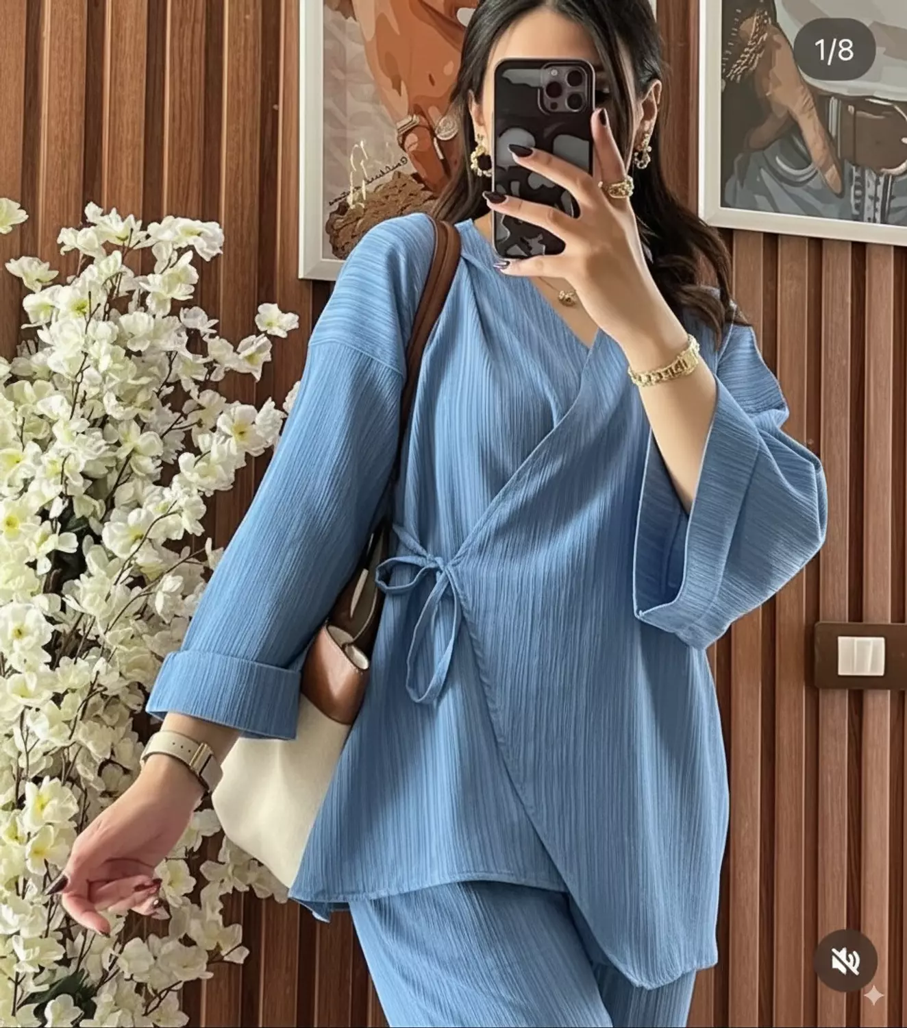 Crinkled Crepe Wrap Top and Pant Set image