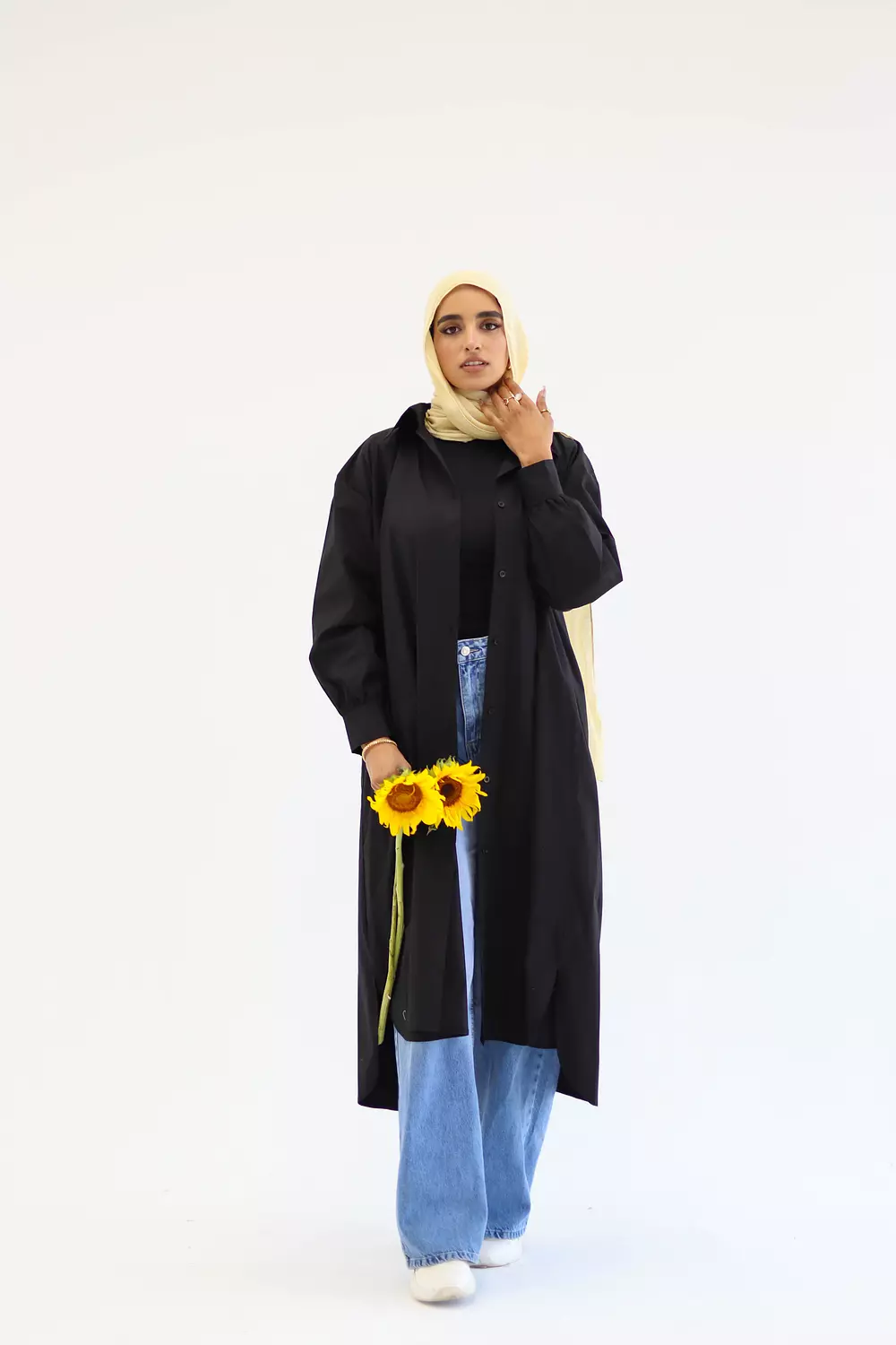 Poplin Cotton Long Shirt in Black 2