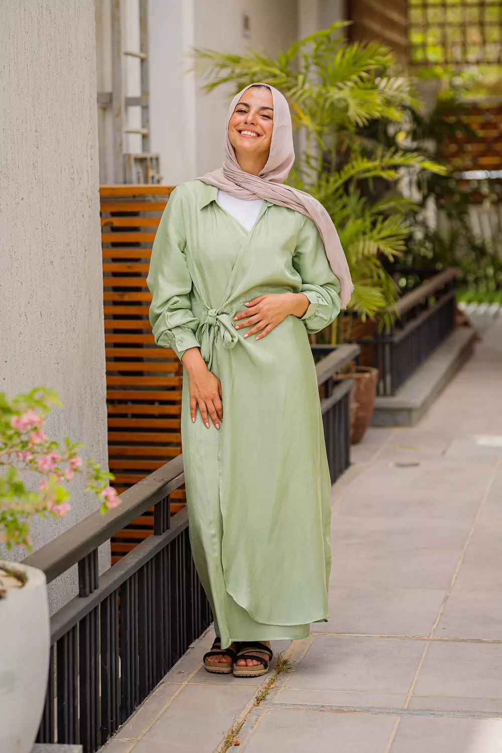 Mint shimmer wrap dress image