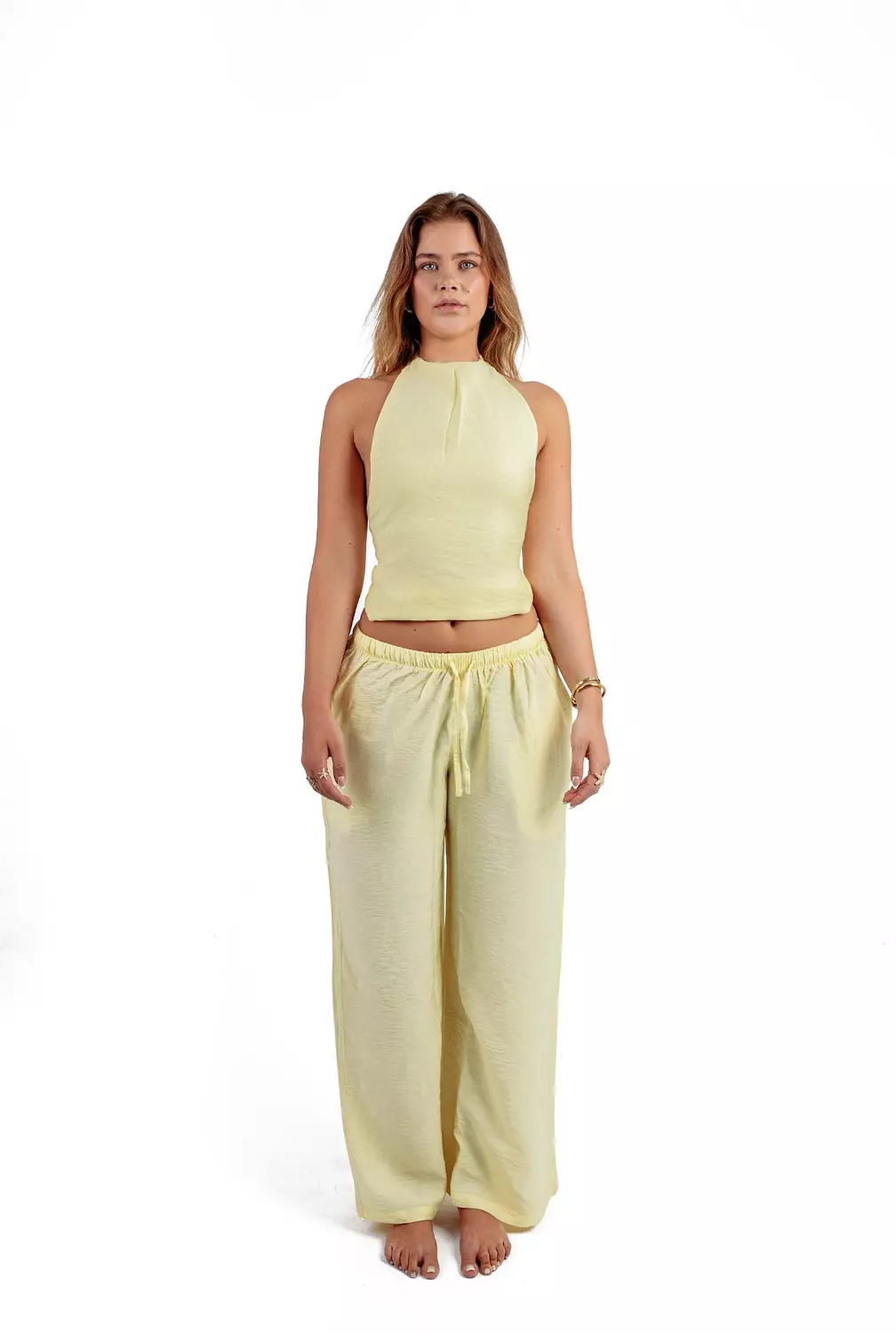 Butter yellow backless linen set    image