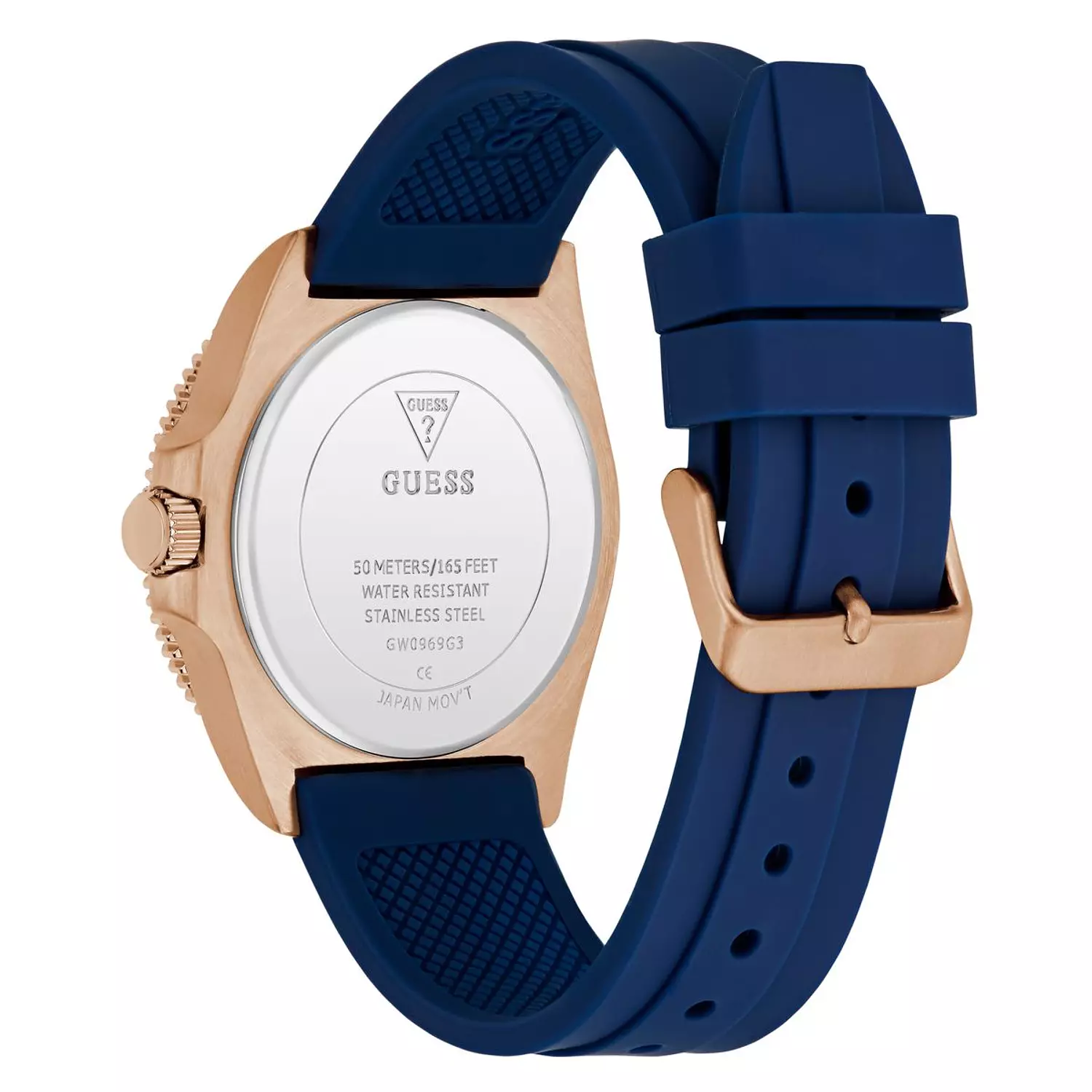 GUESS CLIFF Mens Blue Rose Gold Tone Analog Watch Blue Silicone Smooth Strap 3
