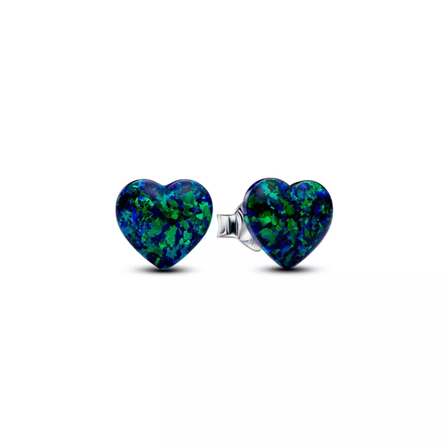 Sterling Silver Green Blue Opalescent Heart Stud Earrings with Lab ...