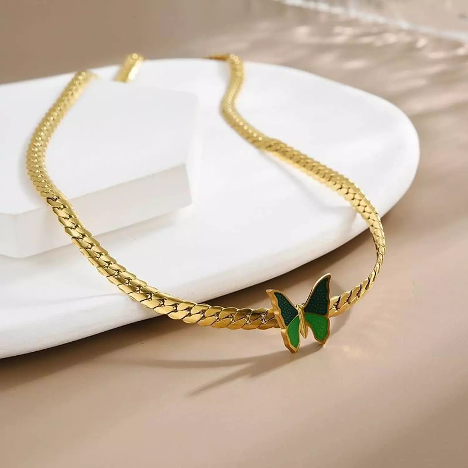 Stainless Steel Green Butterfly Necklace  image