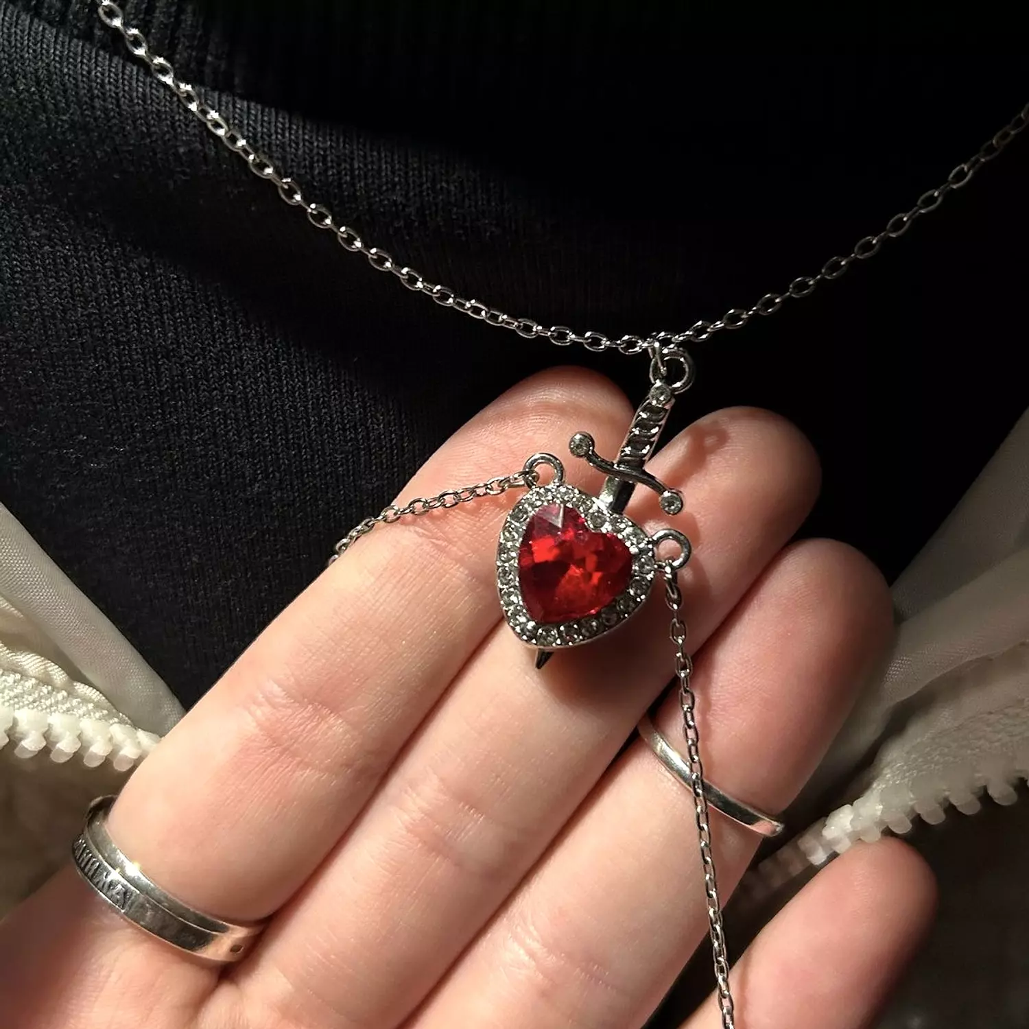 Sword and red heart necklace  image