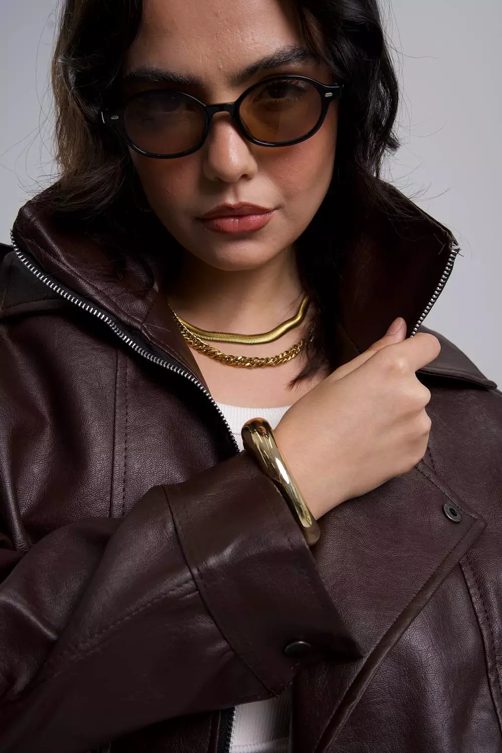 Zipper Collar Leather Bomber  9