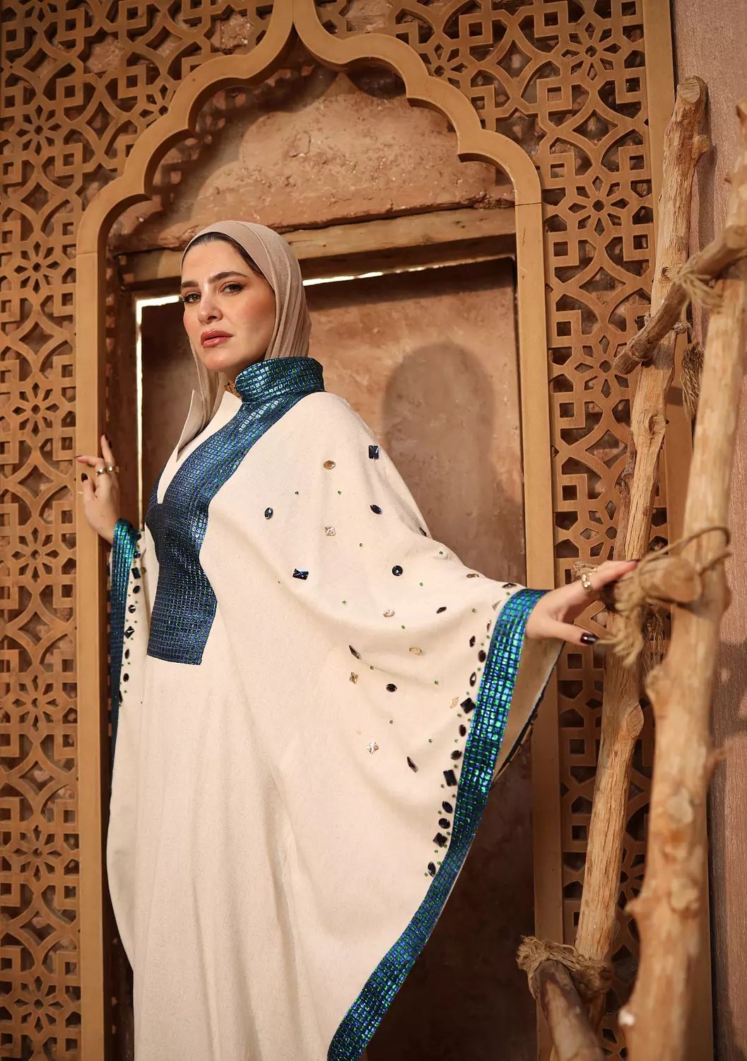 GreenxBlue Jacquard Embellished Abaya  2