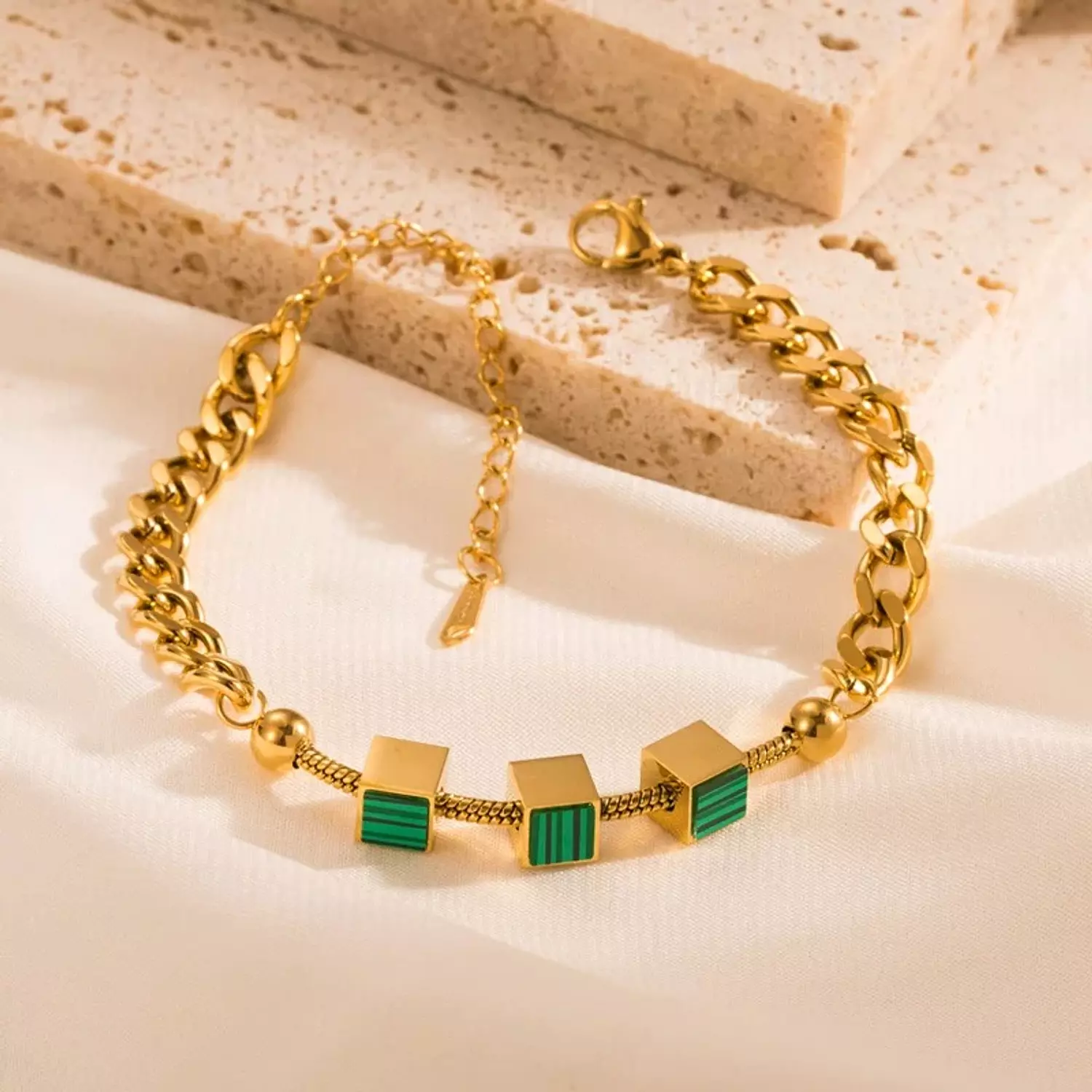 Triple green squares gold bracelet  hover image