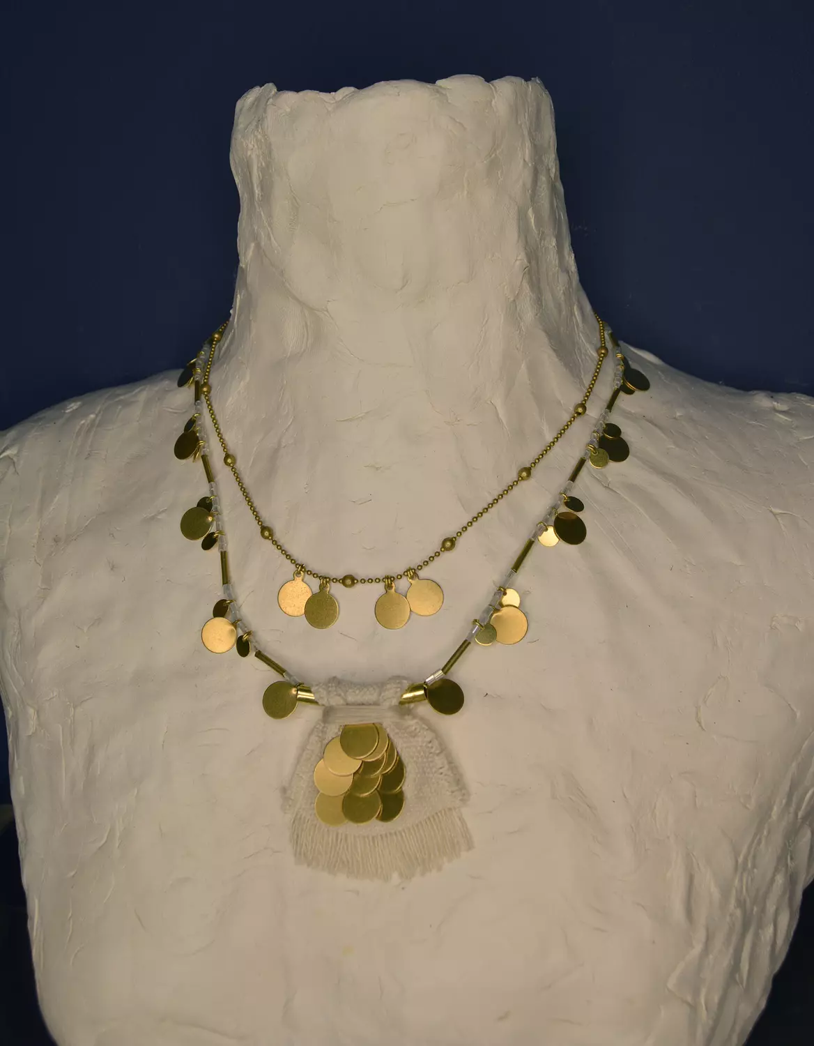 Embroidered brass on Fabric Necklace  1